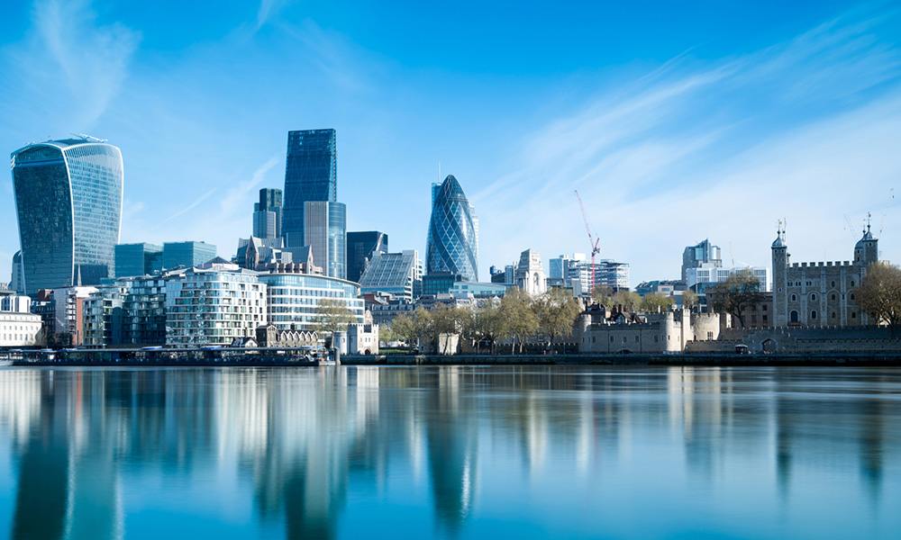 London skyline looking across the Thames to the City.